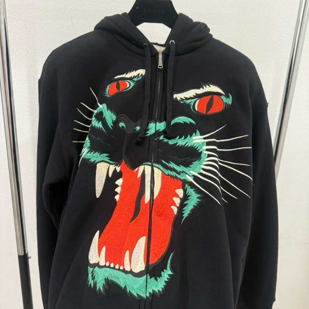 NWT Authentic Gucci Jacket Black Jaguar Head Embroidered Zip Up Track Jacket - Picture 3 of 9